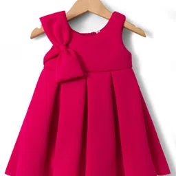 Babyhug Scuba Woven Sleeveless Partywear Fit and Flare Dress with Bow Applique - Dark Pink-picture-16