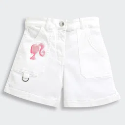 Barbie by Tiny Girl Cotton Denim Mattel Featuring Barbie Embroidered Shorts - White-picture-15