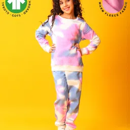 Anthrilo Fleece Knit Full Sleeves Tie Dye Winter Sweatshirt & Coordinating Joggers Set - White-picture-22