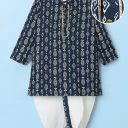 EARTHY TOUCH Woven Full Sleeves Dhoti & Kurta Set with Abstract Print Lace Detailing- Navy Blue-image-27