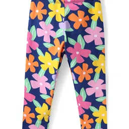 Babyhug Cotton Lycra Full Length Skinny Fit Leggings with Stretch Floral & Polka Dot Print Pack of 2 - Pink & Navy image 2