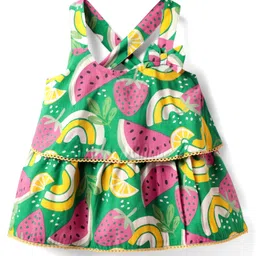 Babyhug Rayon Woven Sleeveless Layered Top with Tropical Theme Print & Bow Applique - Green image 2