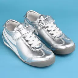 Pine Kids Velcro Closure Casual Shoes with Stripes - Silver image 2
