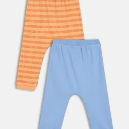MINI KLUB Cotton Knit Pack Of 2 Abstract Printed & Solid Pajamas - Orange & Blue image 3