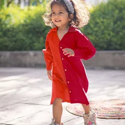 Peekaaboo Kids Girls Solid Puff Sleeve Shirt Dress image 1