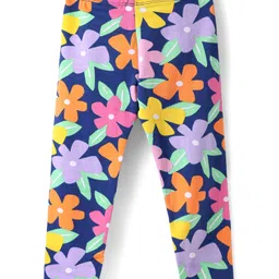 Babyhug Cotton Lycra Full Length Skinny Fit Leggings with Stretch Floral & Polka Dot Print Pack of 2 - Pink & Navy image 3