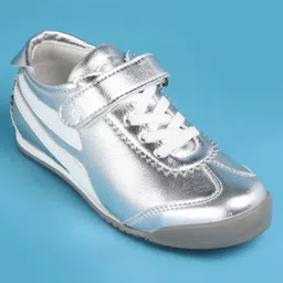 Pine Kids Velcro Closure Casual Shoes with Stripes - Silver image 3
