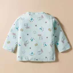 Tango Interlock Knit Full Sleeves Co-ords Night Suit with Bear Print - Aqua Blue image 3