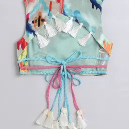 TINY MINY MEE Cotton Woven Sleeveless Mirror Work Detailed Abstract Printed Top & Coordinating Palazzo With Headband - Multi Colour image 4