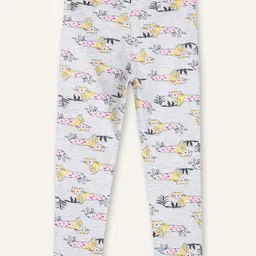 Ariel Cotton Knit Pack Of 2 Unicorn & Cats Printed Leggings - Grey & Orange image 4