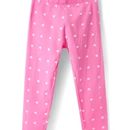 Babyhug Cotton Lycra Full Length Skinny Fit Leggings with Stretch Floral & Polka Dot Print Pack of 2 - Pink & Navy image 4
