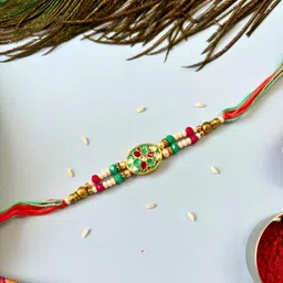 sangria Meenakari Kundan Traditional Handmade Rakhi for Brother image 2