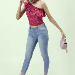 People by Pantaloons Red Cotton Printed Crop Top image 4