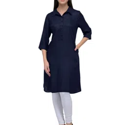 PATRORNA Navy Regular Fit Kurta-image-19