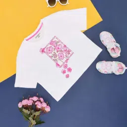 Pantaloons Junior Off-White & Pink Cotton Floral Print T-Shirt-picture-32