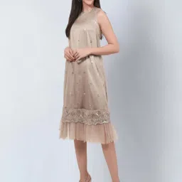 First Resort By Ramola Bachchan Beige Sequin Embroidered A-Line Net Dress image 4