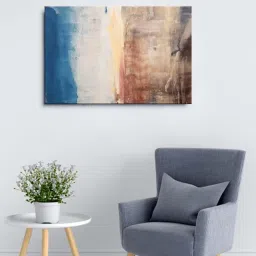999store Brown & Blue Abstract Framed Canvas Painting image 1