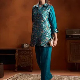 WOMEN PLUS Moh Collection Plus Size Jacquard Weave Shirt Collar Tunic With Trouser image 3