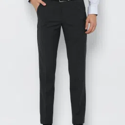 Louis Philippe Gods & Kings Grey Cotton Slim Fit Checks Flat front trousers image 1