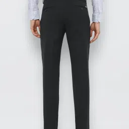 Louis Philippe Gods & Kings Grey Cotton Slim Fit Checks Flat front trousers image 2