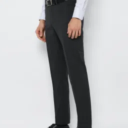 Louis Philippe Gods & Kings Grey Cotton Slim Fit Checks Flat front trousers image 3