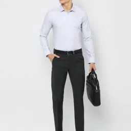 Louis Philippe Gods & Kings Grey Cotton Slim Fit Checks Flat front trousers image 5