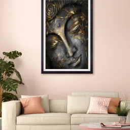 999store Black & Yellow Buddha Printed Canvas Painting image 1