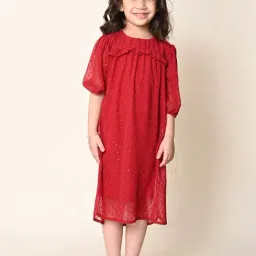 LilPicks Kids Maroon Printed Dress-image-25