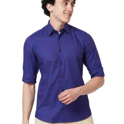 ColorPlus Red & Blue Cotton Tailored Fit Checks Shirt-image-21