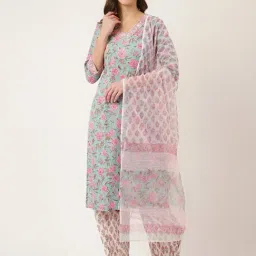 Divena Sea Green Floral Kurta With Salwaar & Dupatta-image-30