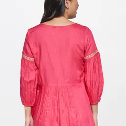 Global Desi Pink Floral Embroidered Top image 4