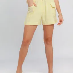 Zink London Yellow High Rise Shorts-image-9
