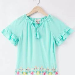 Ed-a-Mamma Kids Blue & Yellow Cotton Embroidered Top-picture-5