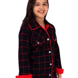 Cutecumber Kids Navy Checks Full Sleeves Jacket image 3