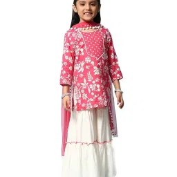 BIBA Girls Berry Pink & White Floral Print Kurta Set image 4