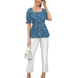 KERI PERRY Teal Floral Print Top image 4