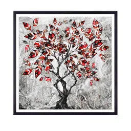 999store Grey & Red Leaves Printed Canvas Painting image 2