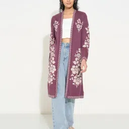 Rangmanch By Pantaloons Maroon Regular Fit Jacquard Cardigan-picture-14