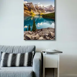 999store Blue & Brown Canvas Lake And Mountain Range At Sunset Painting image 1