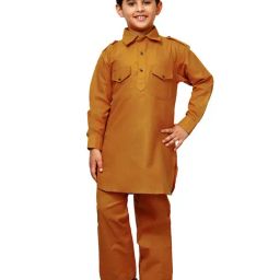 Pro-Ethic Style Developer Kids Mustard Solid Full Sleeves Pathani Kurta with Pyjamas-picture-1