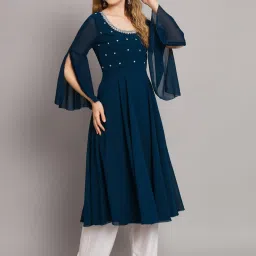 Poshak Hub Blue Embellished Anarkali Kurta image 4