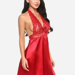 fims FIMS: Fashion is my Style Fuchsia & Red Lace Work Babydoll With Thong image 4