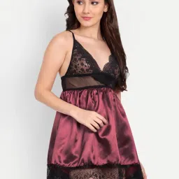 fims FIMS: Fashion is my Style Maroon & Pink Lace Work Babydoll With Thong image 4