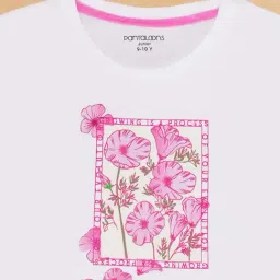Pantaloons Junior Off-White & Pink Cotton Floral Print T-Shirt image 4