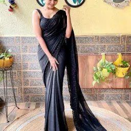 Saree Mall Black Embroidered Sarees With Unstitched Blouse-image-69