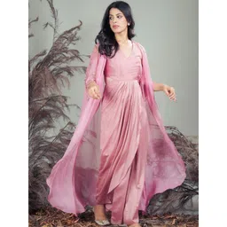 RIRASA Draped Midi Ethnic Dress With Cape Jacket image 2