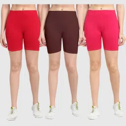 Gracit Red & Brown Cotton Sports Shorts - Pack Of 3 image 1