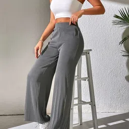 BAESD Women Relaxed Flared High-Rise Non Iron Trousers image 2