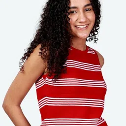 PURE KNITS Women Striped Cotton Sleeveless Crop Top-image-0