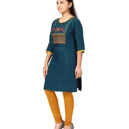 Aarika Kids Dark Green Cotton Embroidered Kurti image 3